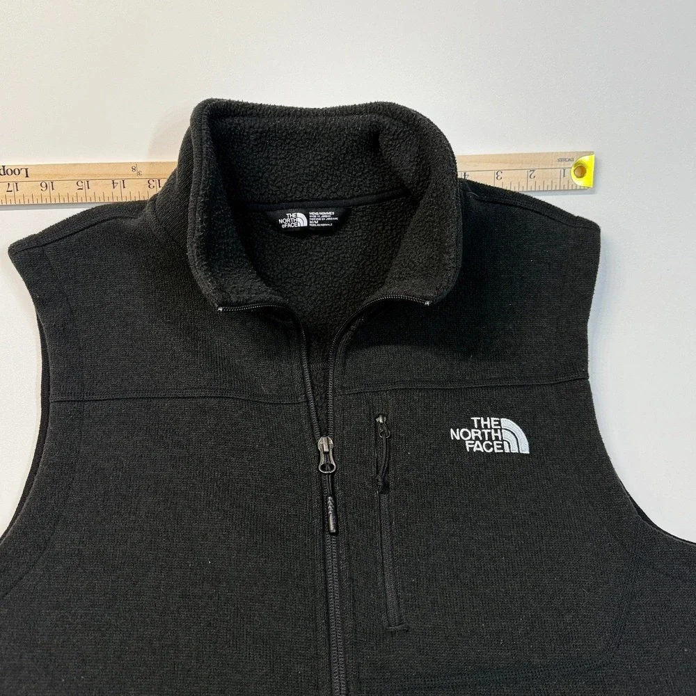 The North Face Men M Black‎ Fleece Vest Full Zip Logo Embroidered Outdoor Casual